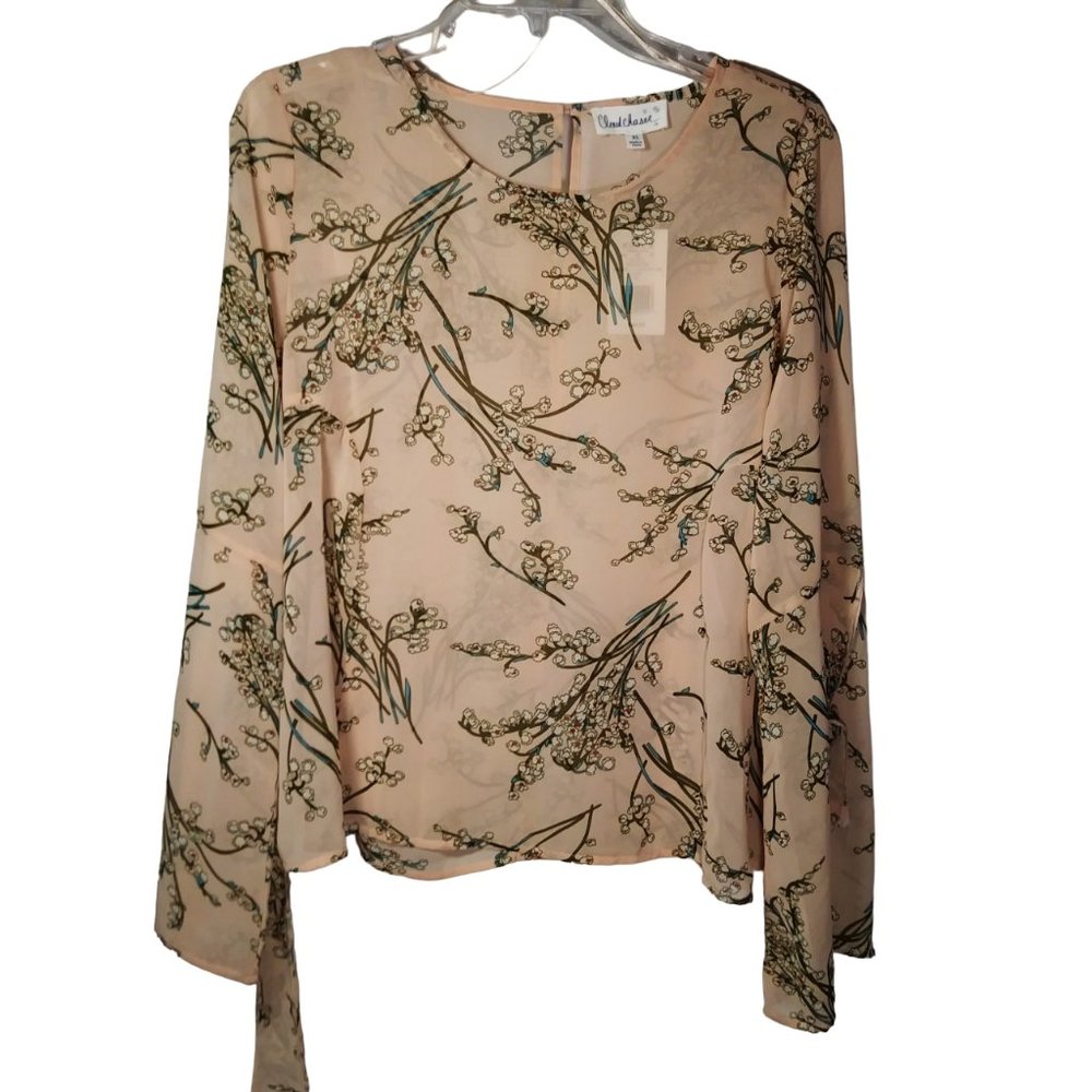 Cloud Chaser Blush Floral Wrap Women's Blouse Top- Size XL